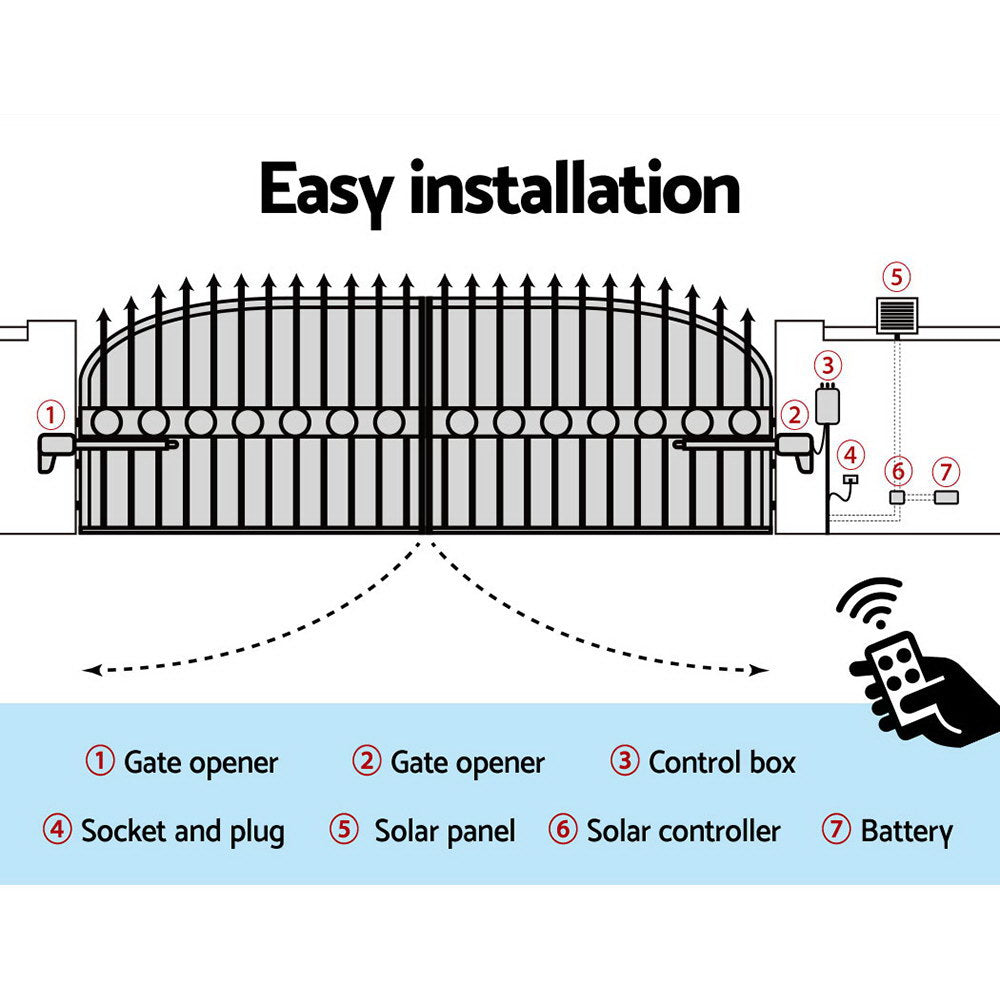 Dual Swing Gate Opener 800KG 40W Solar Panel 6