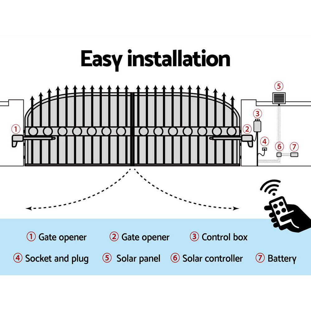 Swing Gate Opener Auto 10W Solar Power Electric Remote Control 800KG 6