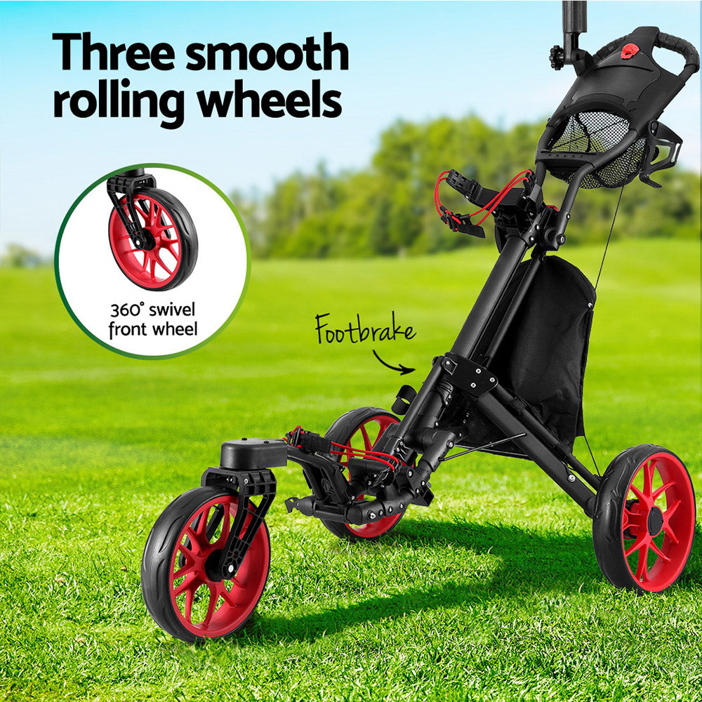 Everfit Golf Buggy Foldable Trolley Golf Cart Swivel Wheel Umbrella Bottle Stand 5
