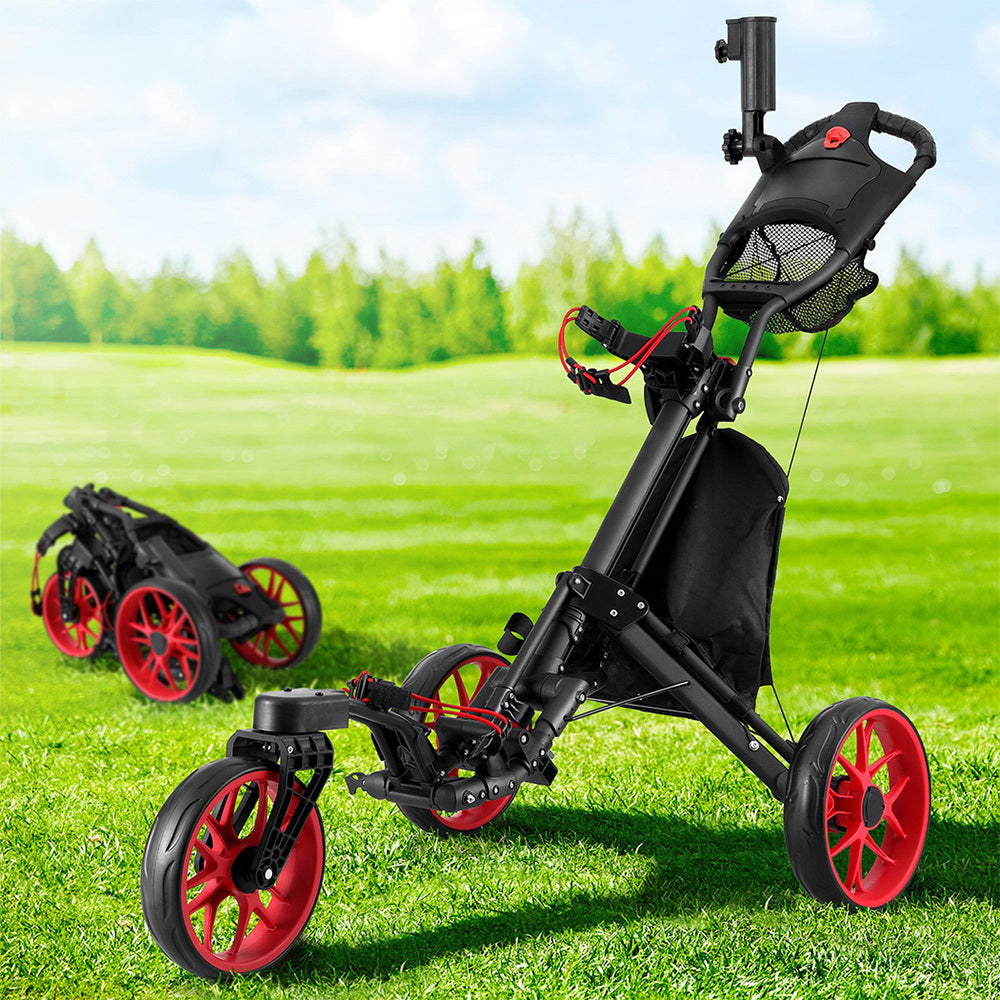 Everfit Golf Buggy Foldable Trolley Golf Cart Swivel Wheel Umbrella Bottle Stand 7