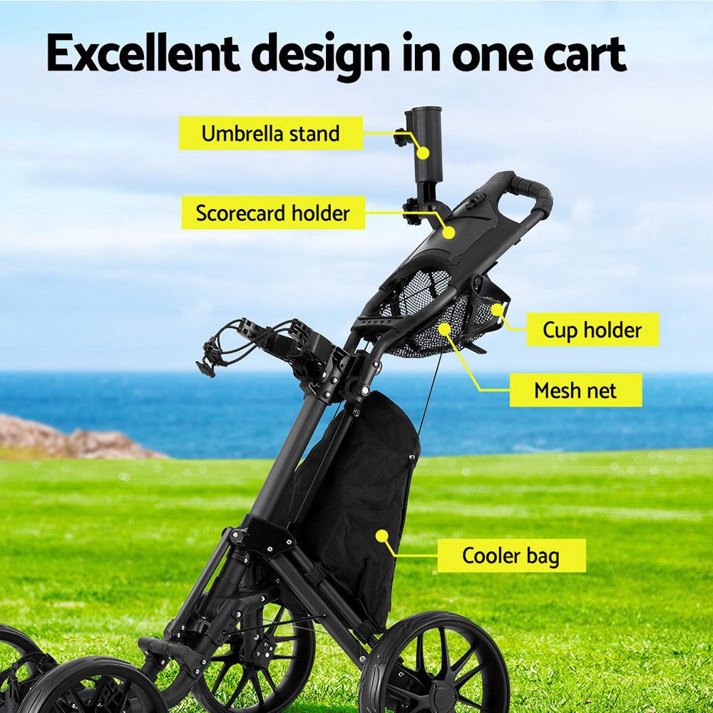 Everfit Golf Buggy Foldable Trolley Golf Cart Wheels Umbrella Bottle Holder 4