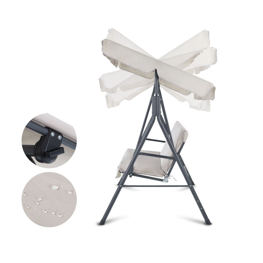 Gardeon Outdoor Swing Chair Garden Chair Bench Furniture Canopy 3 Seater Beige 3