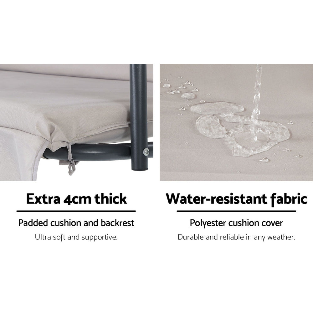 Gardeon Outdoor Swing Chair Garden Chair Bench Furniture Canopy 3 Seater Beige 4