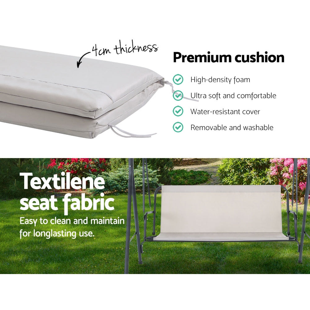 Gardeon Outdoor Swing Chair Garden Chair Bench Furniture Canopy 3 Seater Beige 5