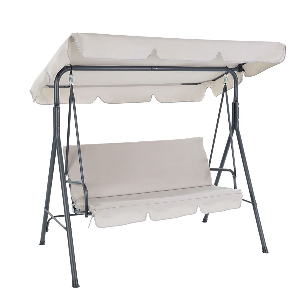 Gardeon Outdoor Swing Chair Garden Chair Bench Furniture Canopy 3 Seater Beige 8