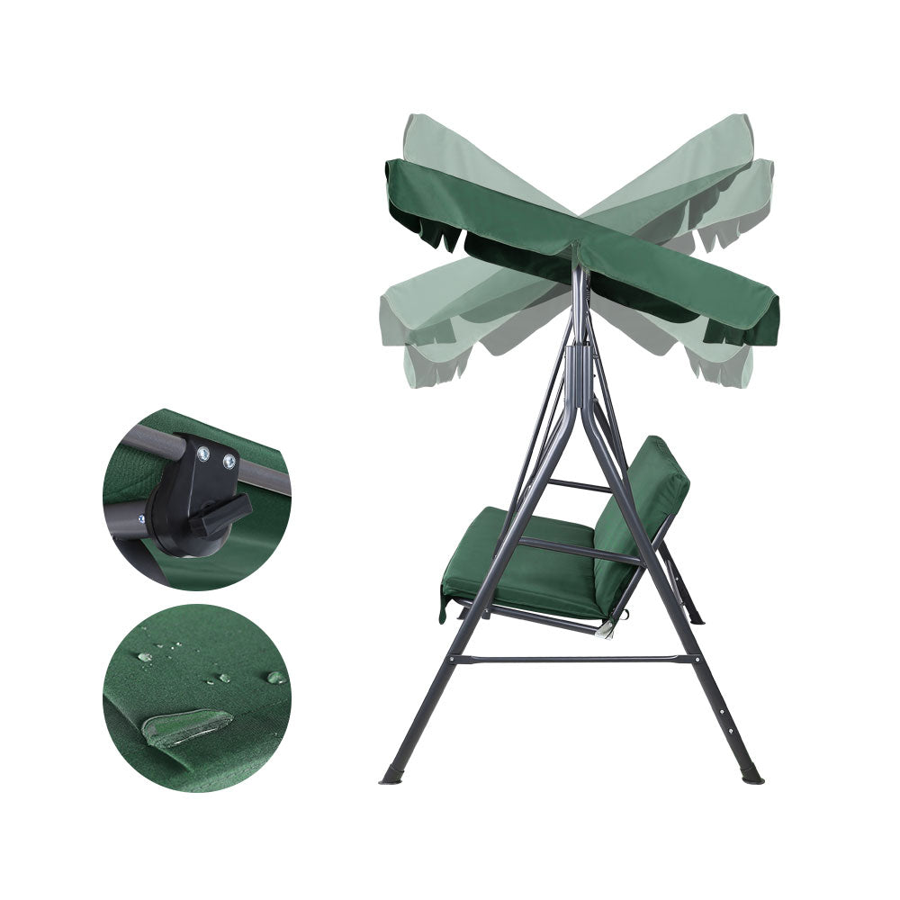 Gardeon Outdoor Swing Chair Garden Chair Bench Furniture Canopy 3 Seater Green 3