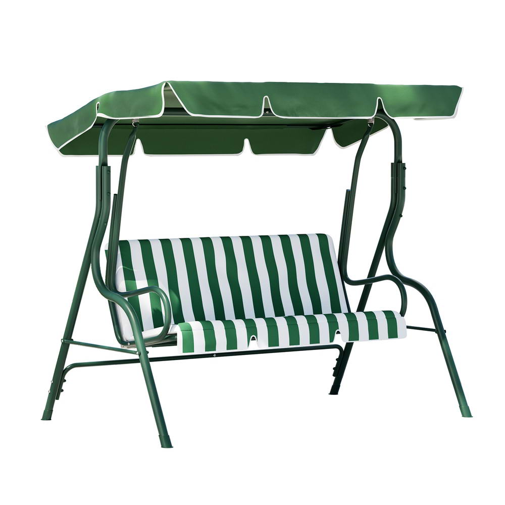 Gardeon Outdoor Swing Chair Garden Bench Furniture Canopy 3 Seater White Green 7