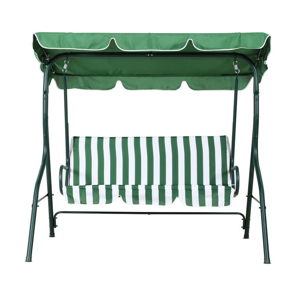 Gardeon Outdoor Swing Chair Garden Bench Furniture Canopy 3 Seater White Green 3