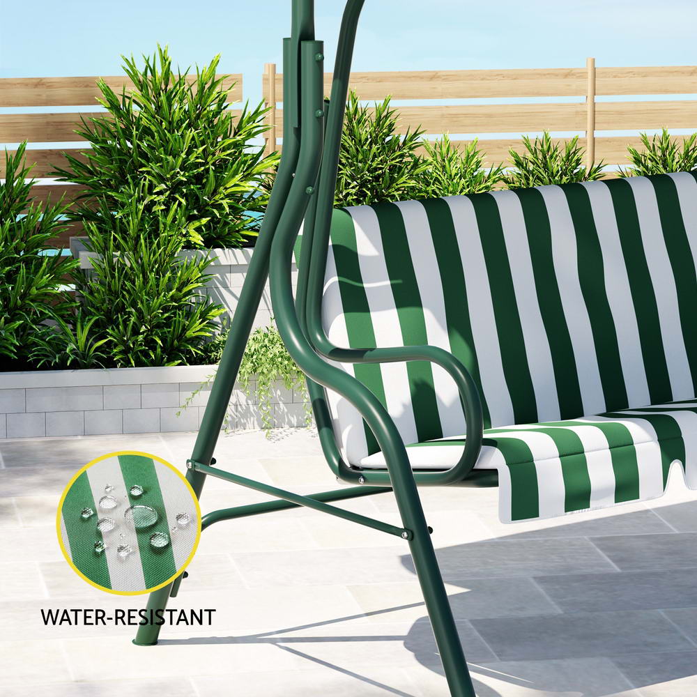 Gardeon Outdoor Swing Chair Garden Bench Furniture Canopy 3 Seater White Green 4