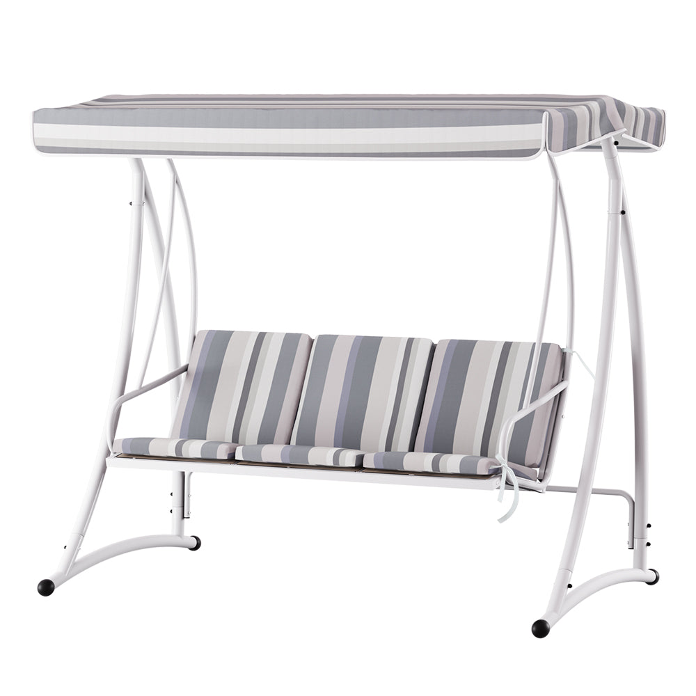 Gardeon Outdoor Swing Chair Garden Bench Furniture Canopy 3 Seater White Grey 7