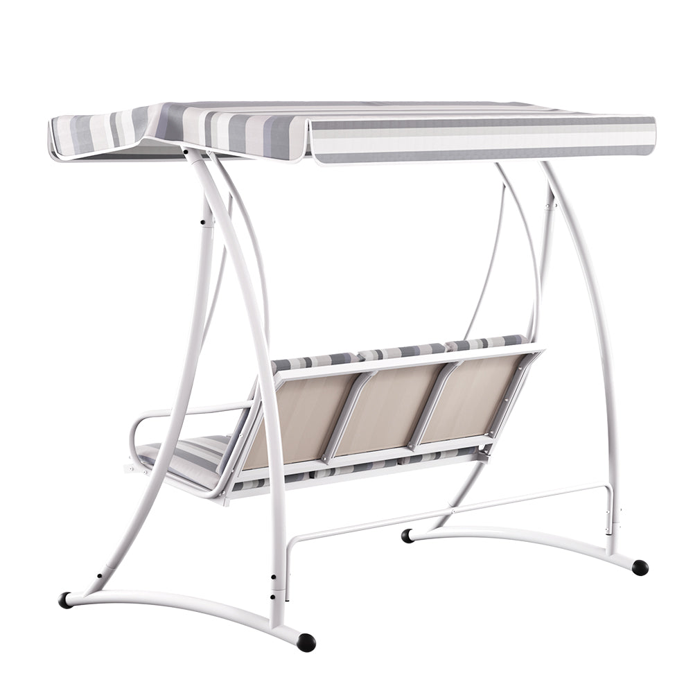 Gardeon Outdoor Swing Chair Garden Bench Furniture Canopy 3 Seater White Grey 3