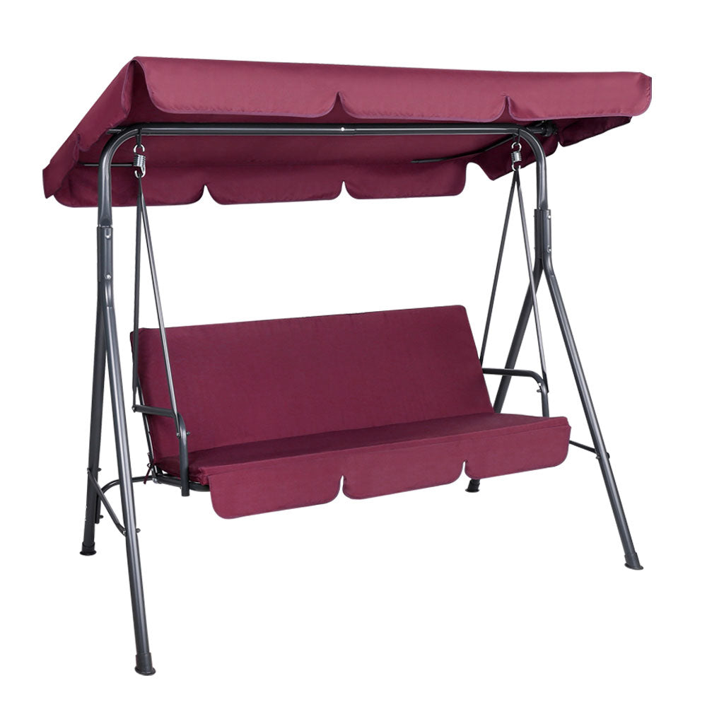 Gardeon Outdoor Swing Chair Garden Bench Furniture Canopy 3 Seater Wine Red 8