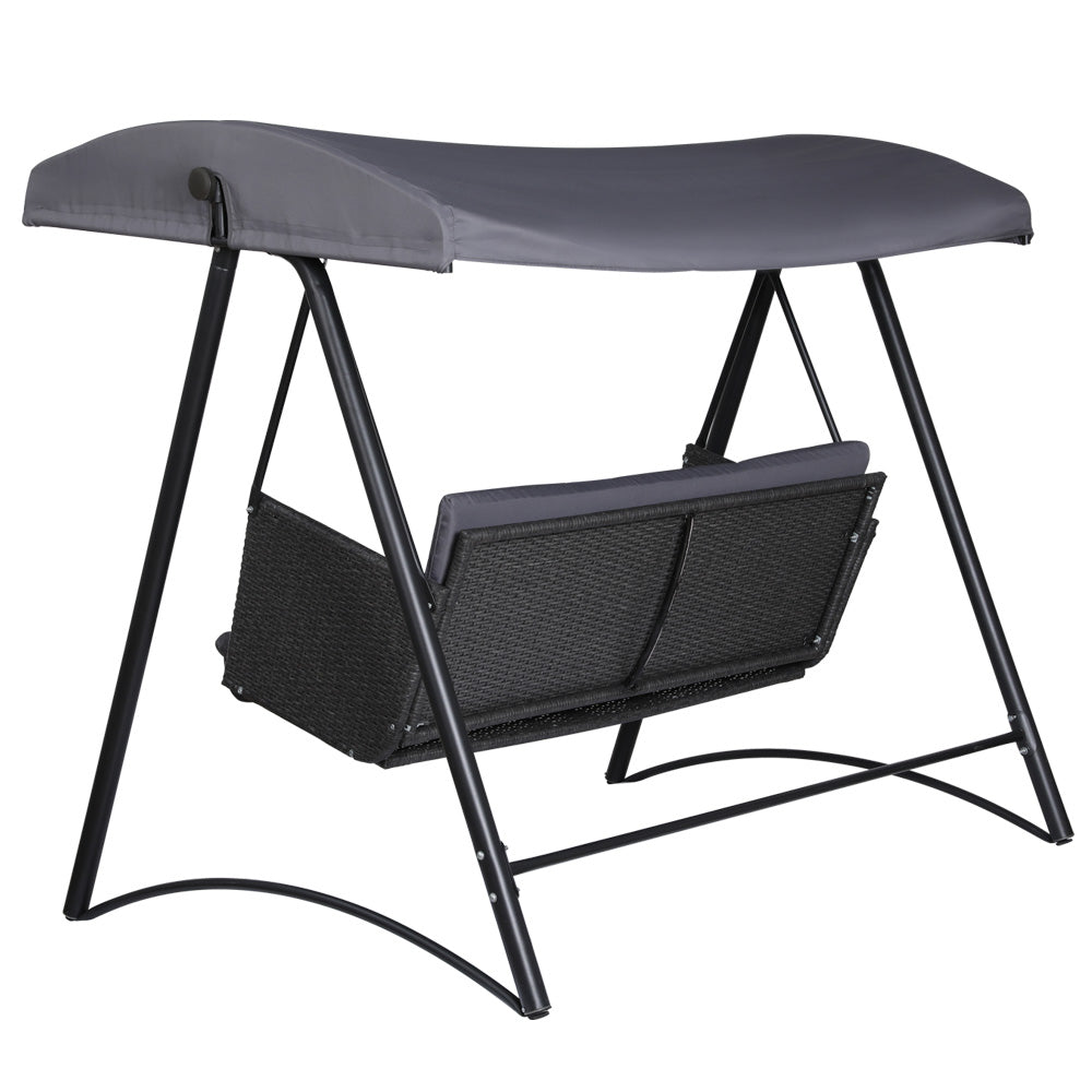 Gardeon Outdoor Swing Chair Garden Bench Furniture Canopy 3 Seater Rattan Grey 3