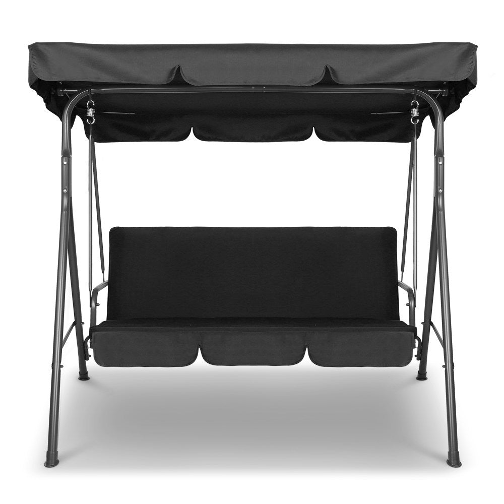 Gardeon Outdoor Swing Chair Garden Chair Bench Furniture Canopy 3 Seater Black 3