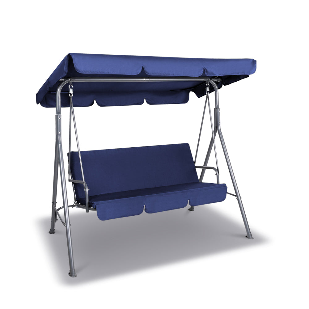 Gardeon Outdoor Swing Chair Garden Bench Furniture Canopy 3 Seater Navy 7