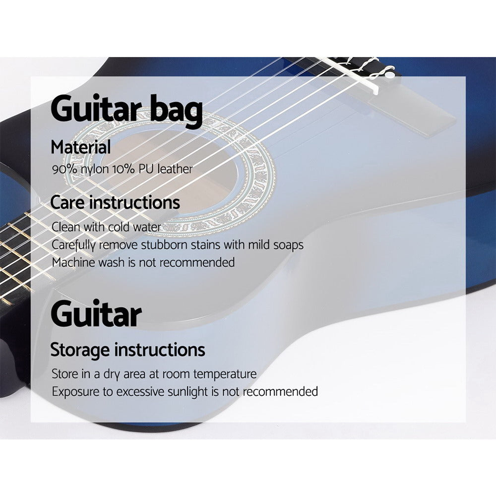 Alpha 34 Inch Classical Guitar Wooden Body Nylon String Beginner Kids Gift Blue 6