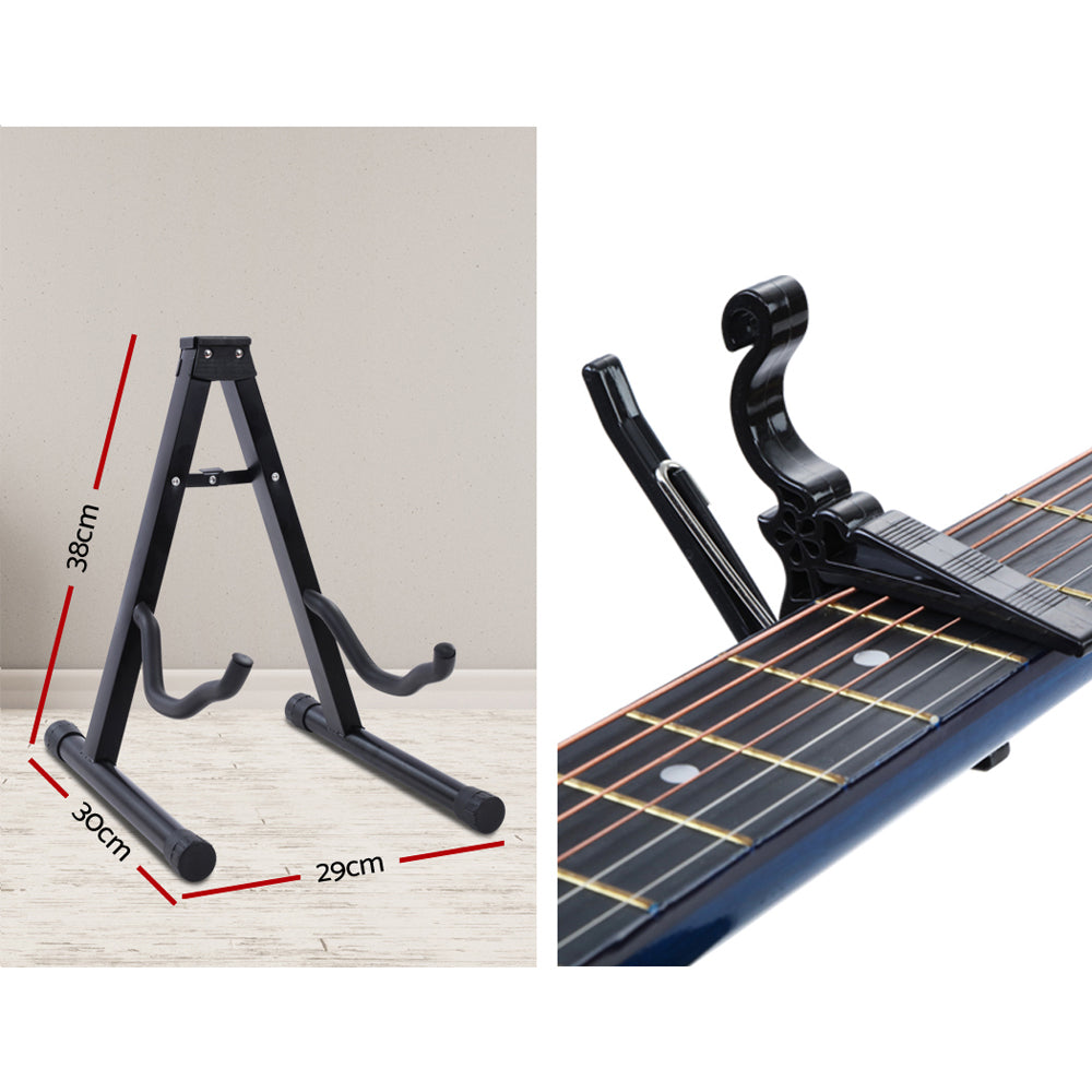 Alpha 34 Inch Classical Guitar Wooden Body Nylon String w/ Stand Beignner Blue 3