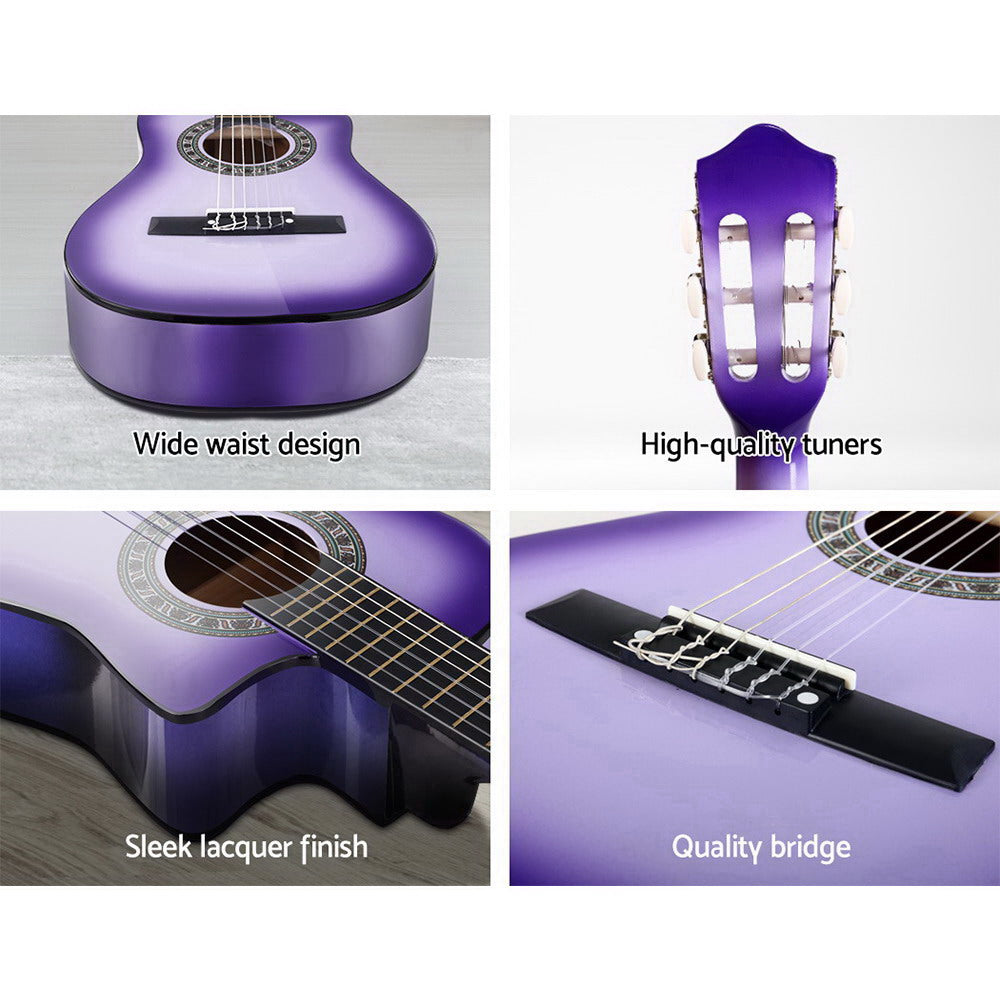 Alpha 34 Inch Classical Guitar Wooden Body Nylon String Beginner Kids Gift Purple 3