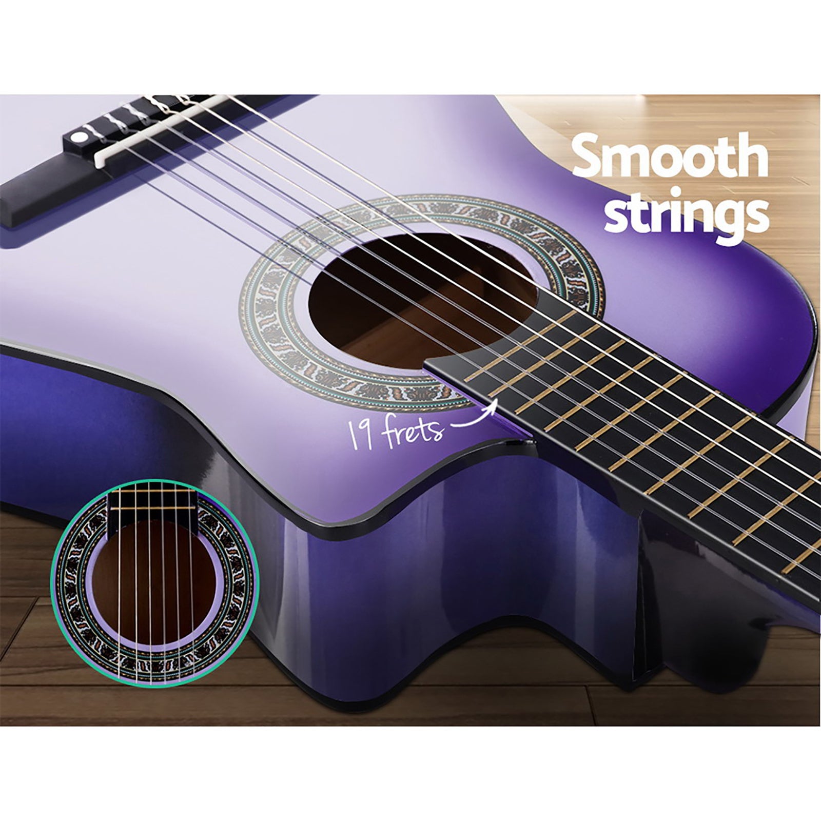 Alpha 34 Inch Classical Guitar Wooden Body Nylon String w/ Stand Beignner Purple 6