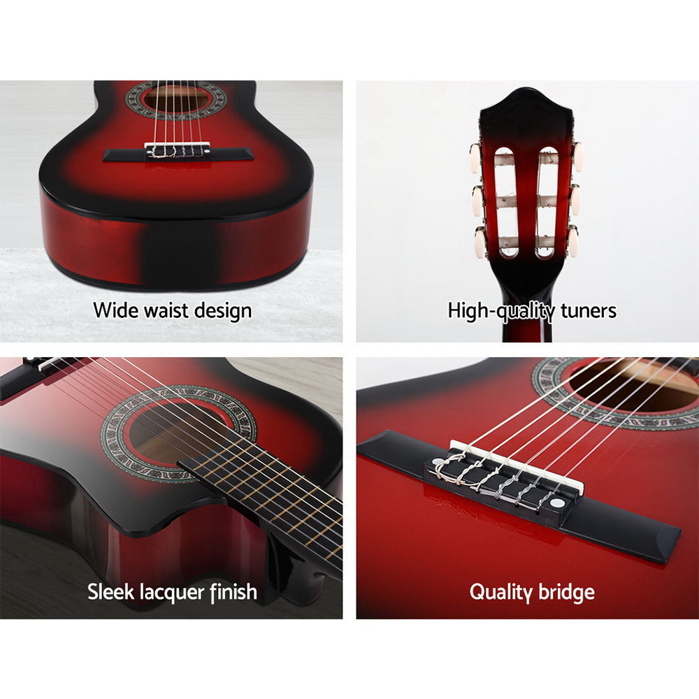 Alpha 34 Inch Classical Guitar Wooden Body Nylon String Beginner Kids Gift Red 4