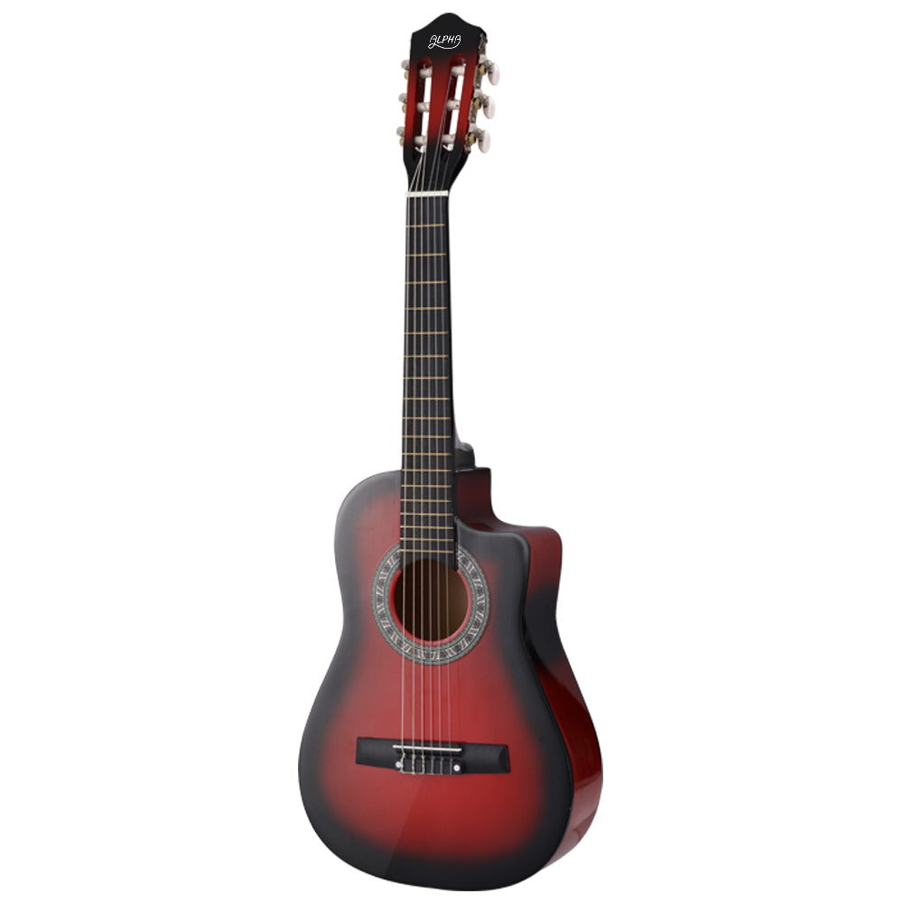 Alpha 34 Inch Classical Guitar Wooden Body Nylon String w/ Stand Beignner Red 3