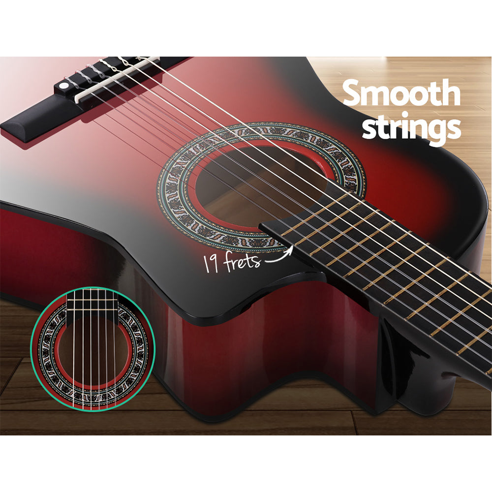 Alpha 34 Inch Classical Guitar Wooden Body Nylon String w/ Stand Beignner Red 5