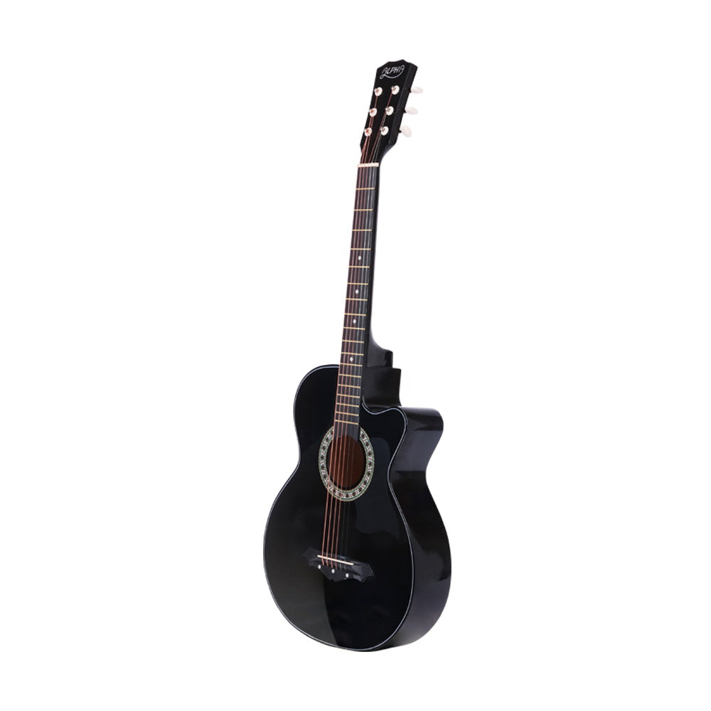 Alpha 38 Inch Acoustic Guitar Wooden Body Steel String Full Size Cutaway Black 3