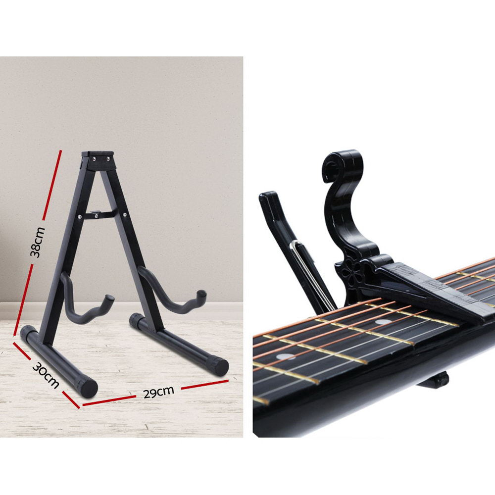 Alpha 38 Inch Acoustic Guitar Wooden Body Steel String Full Size w/ Stand Black 5
