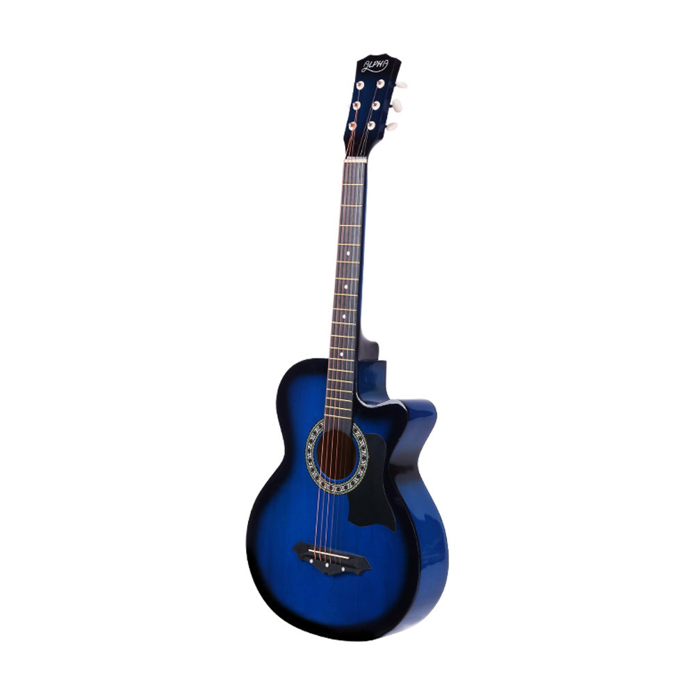 Alpha 38 Inch Acoustic Guitar Wooden Body Steel String Full Size Cutaway Blue 3