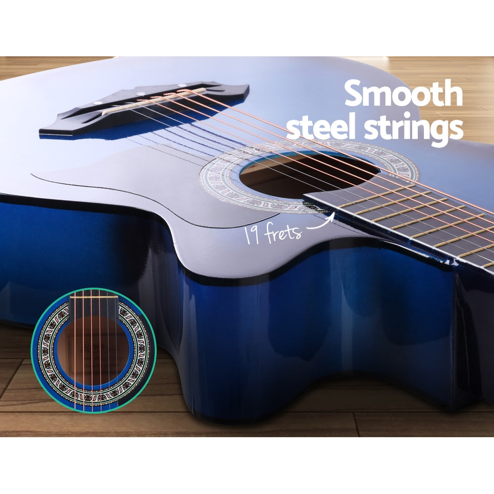 Alpha 38 Inch Acoustic Guitar Wooden Body Steel String Full Size Cutaway Blue 4