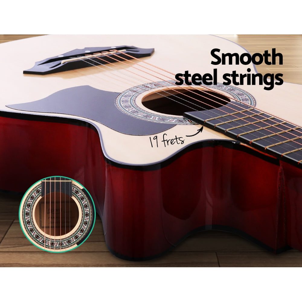 Alpha 38 Inch Acoustic Guitar Wooden Body Steel String Full Size Cutaway Wood 4