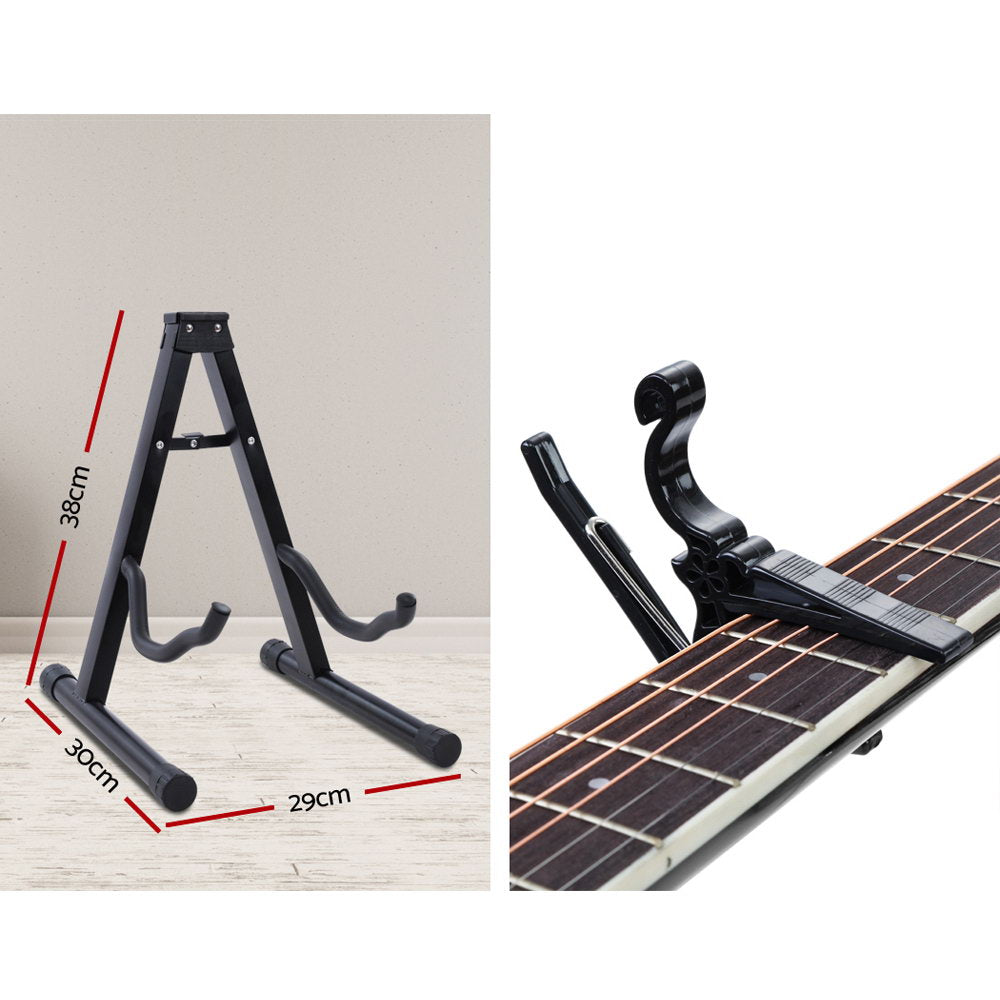 Alpha 38 Inch Acoustic Guitar Wooden Body Steel String Full Size w/ Stand Wood 5