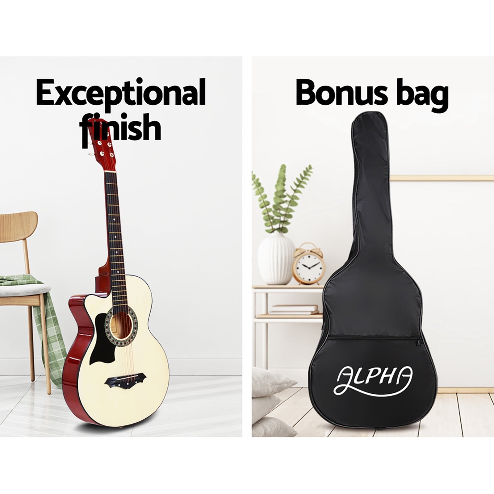 Alpha 38 Inch Acoustic Guitar Wooden Body Steel String w/ Stand Left Handed 4