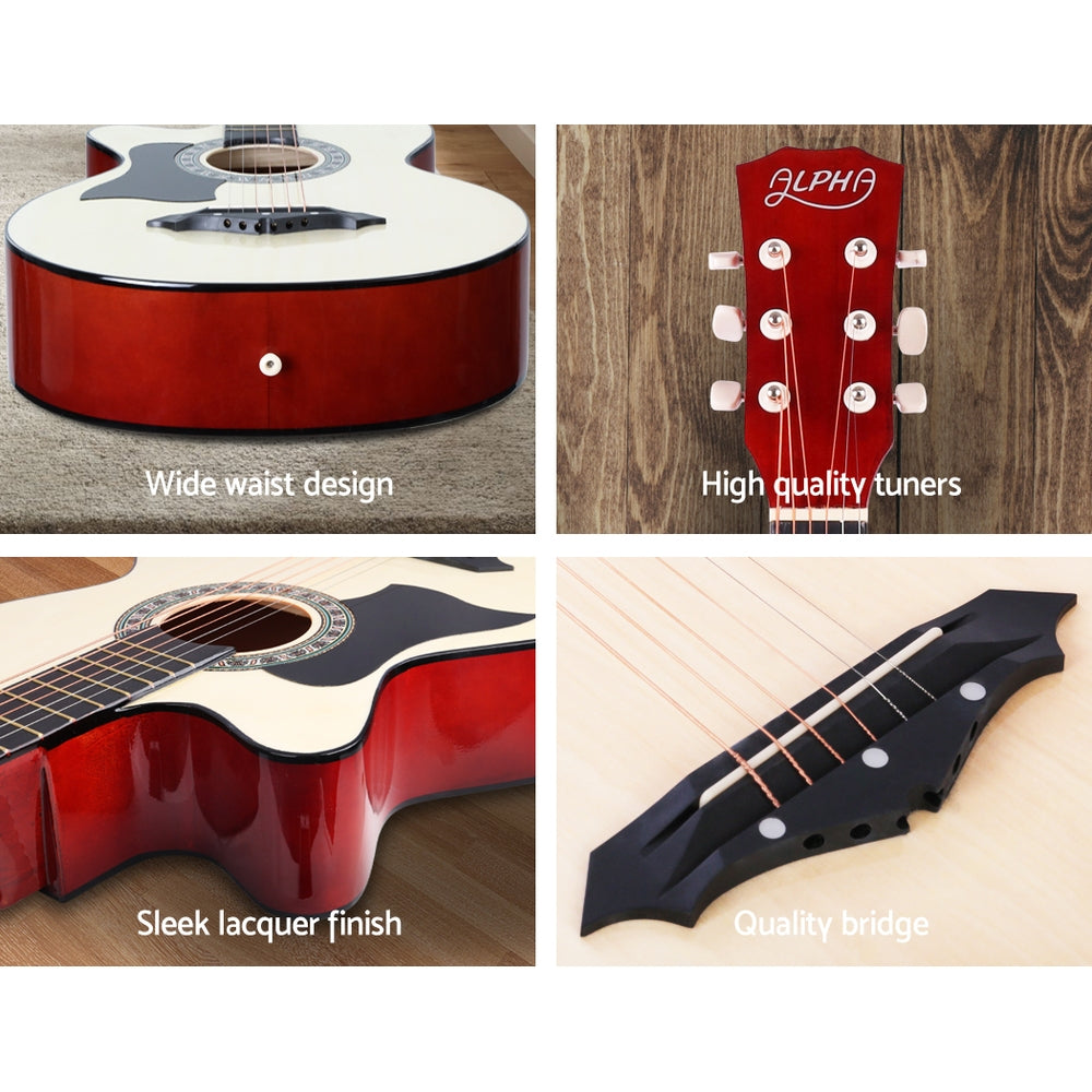 Alpha 38 Inch Acoustic Guitar Wooden Body Steel String w/ Stand Left Handed 5