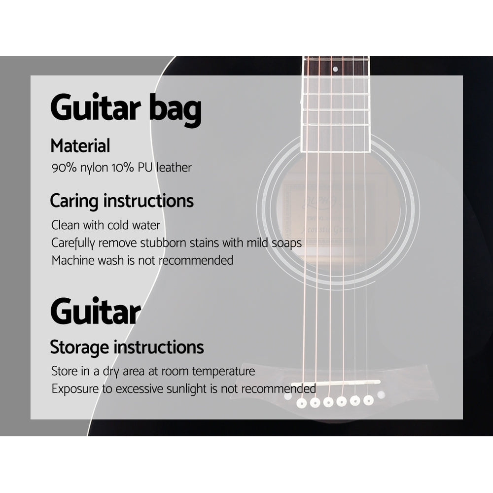 Alpha 41 Inch Acoustic Guitar Wooden Body Steel String Dreadnought Black 6