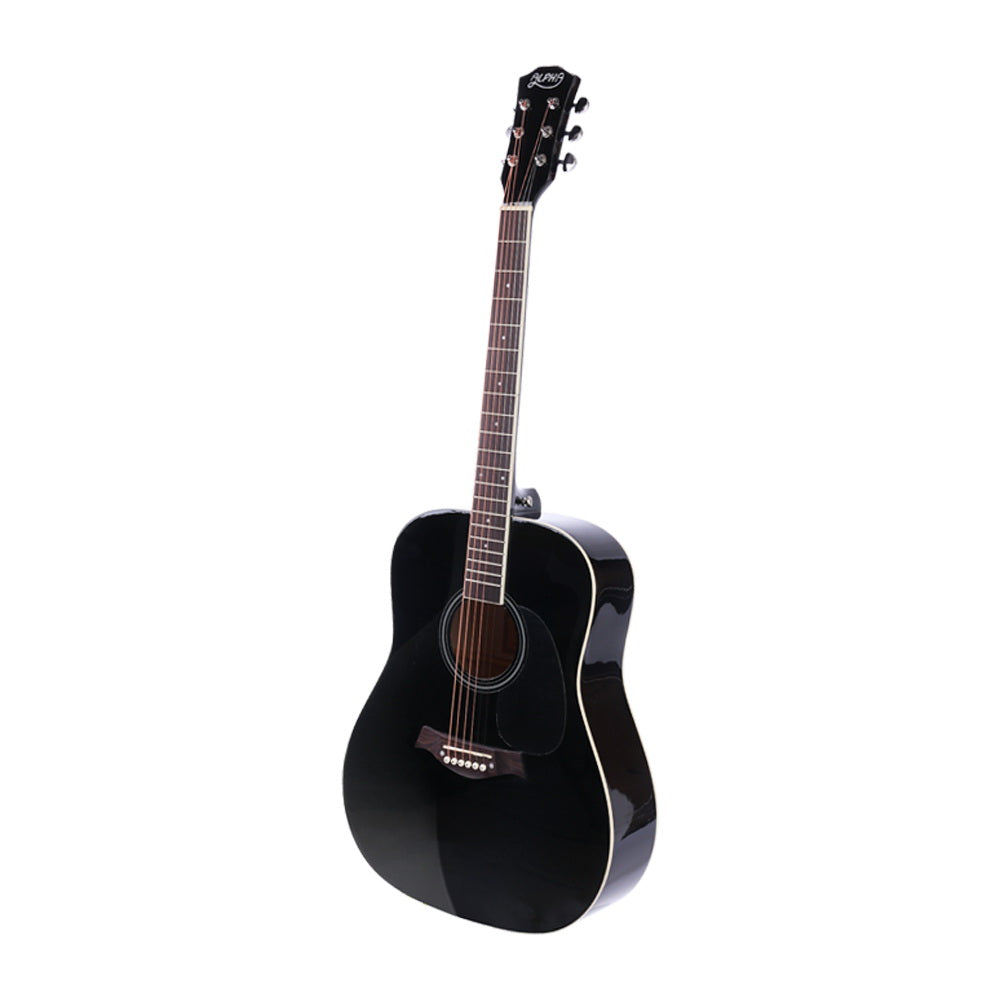 Alpha 41 Inch Acoustic Guitar Wooden Body Steel String Dreadnought Stand Black 3