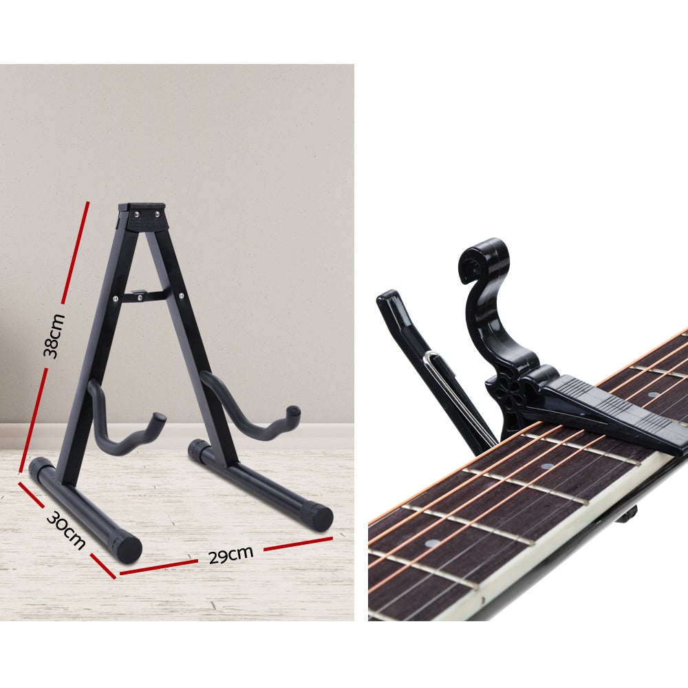 Alpha 41 Inch Acoustic Guitar Wooden Body Steel String Dreadnought Stand Black 4