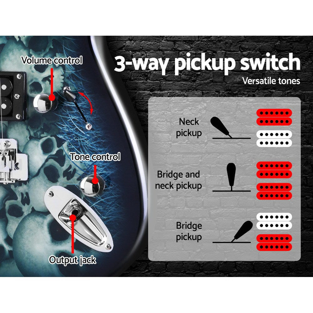 Alpha 41 Inch Electirc Guitar Humbucker Pickup Switch Full Size Skull Pattern 6