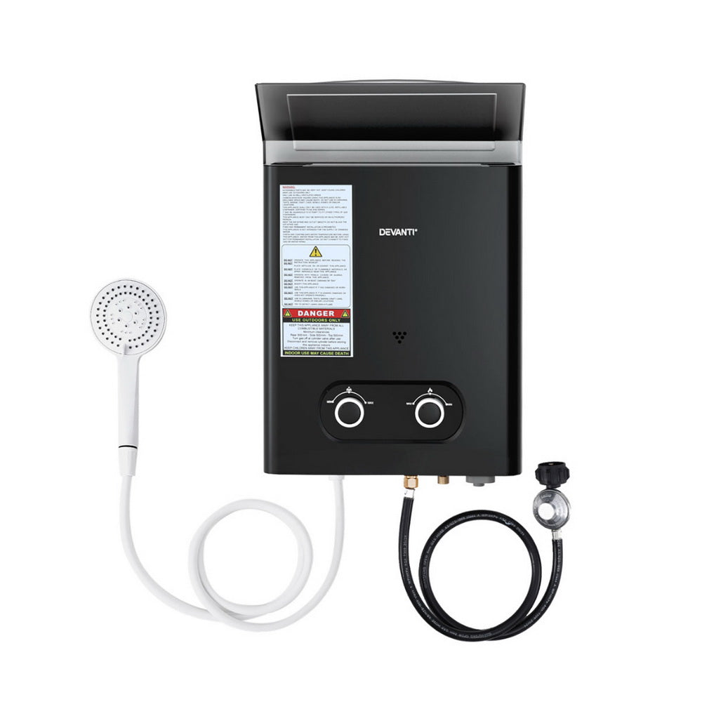 Devanti Portable Gas Water Heater LPG-powered System Black 3