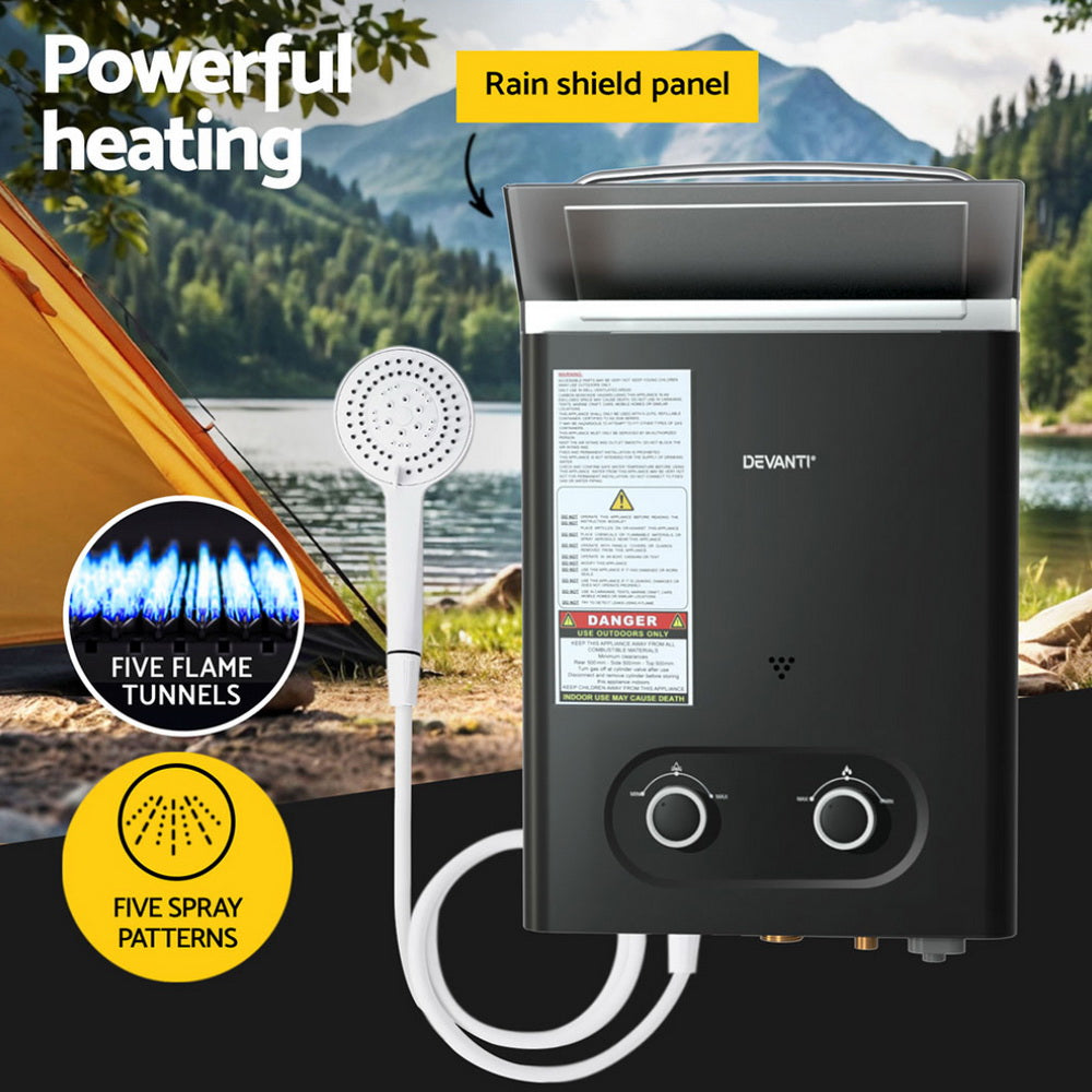 Devanti Portable Gas Water Heater LPG-powered System Black 4
