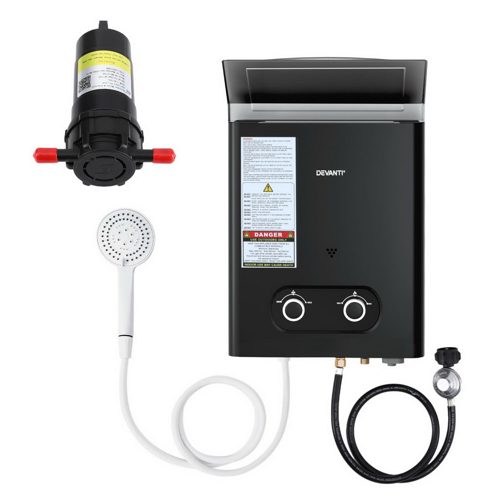 Devanti Portable Gas Water Heater LPG-powered System Black With Pump 3