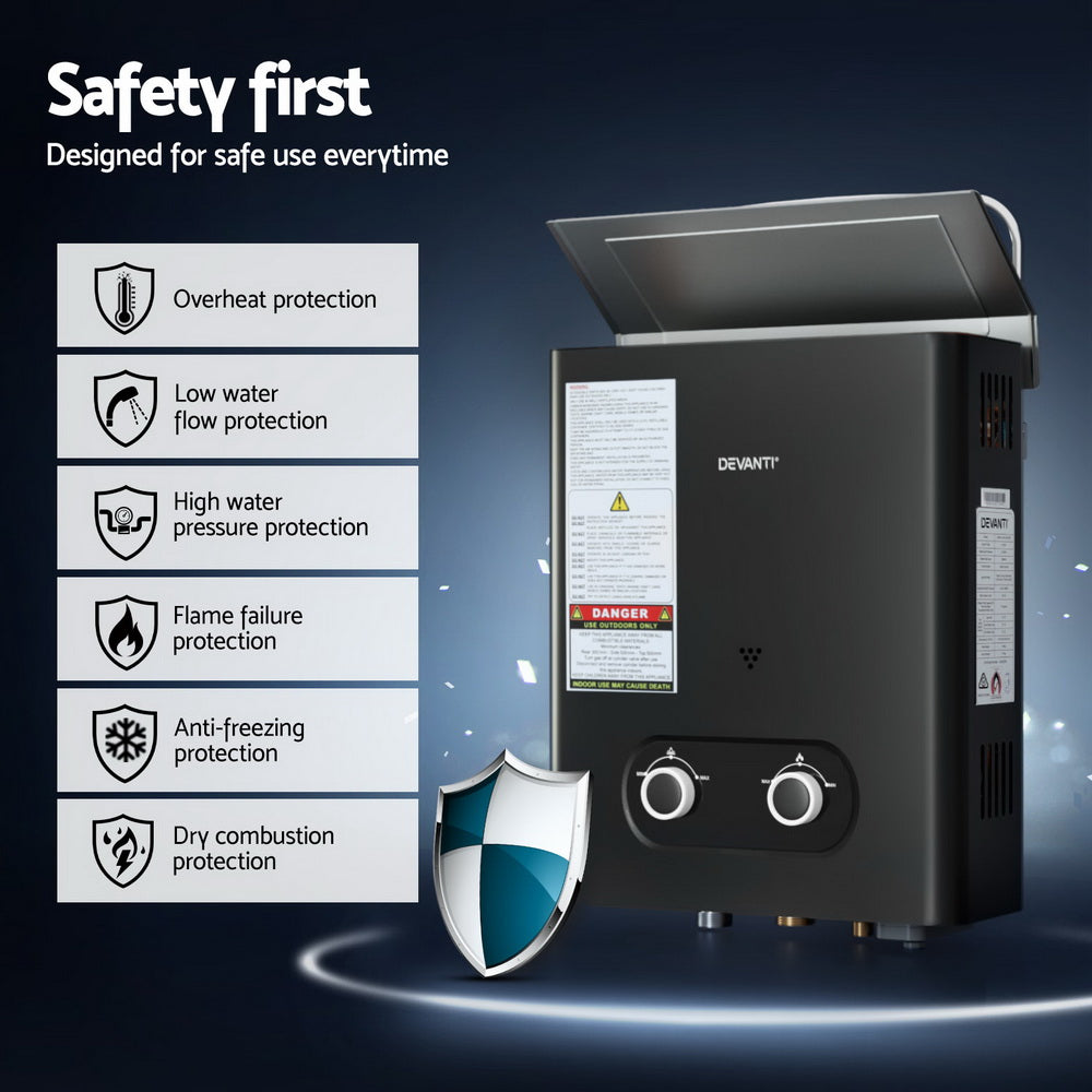 Devanti Portable Gas Water Heater LPG-powered System Black With Pump 6