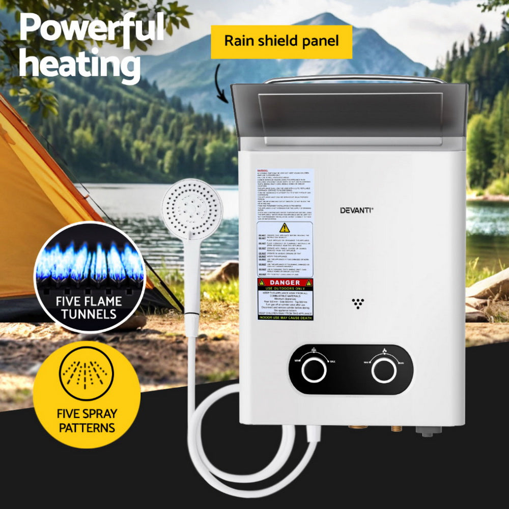 Devanti Portable Gas Water Heater Outdoor Camping Shower White 4