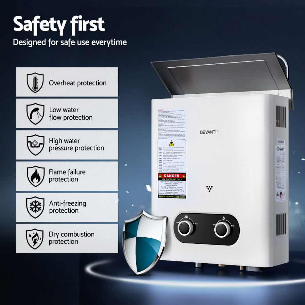 Devanti Portable Gas Water Heater Outdoor Camping Shower White 6