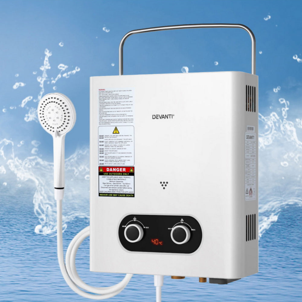 Devanti Portable Gas Water Heater Outdoor Camping Shower White 7