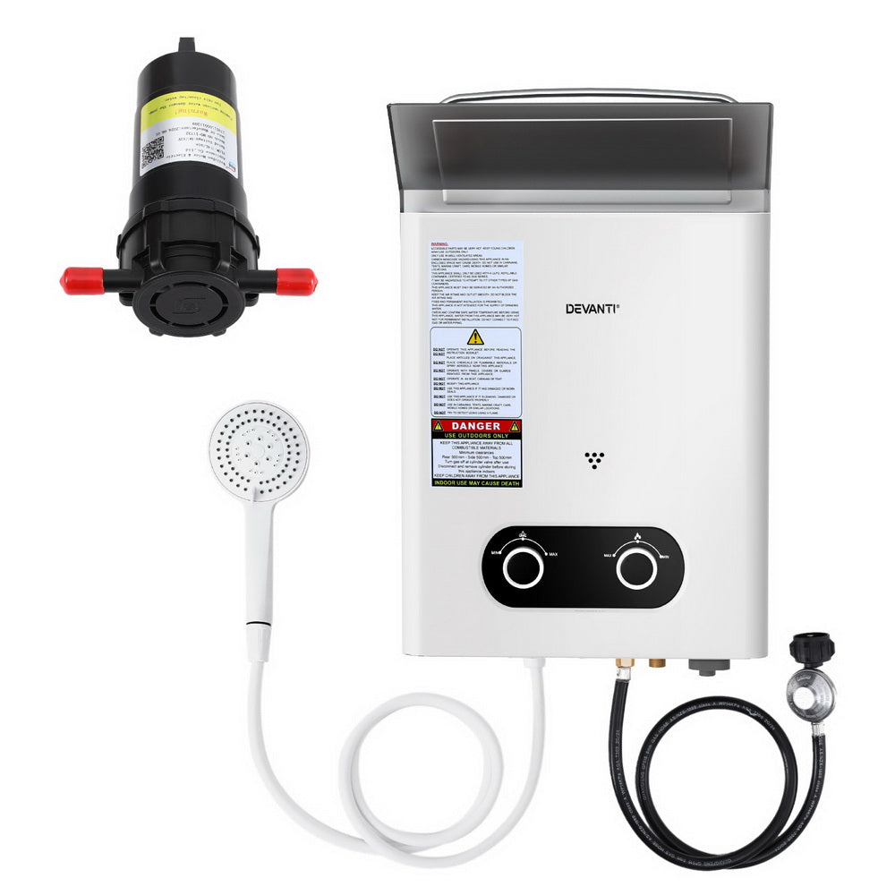 Devanti Portable Gas Water Heater LPG-powered System White With Pump 3