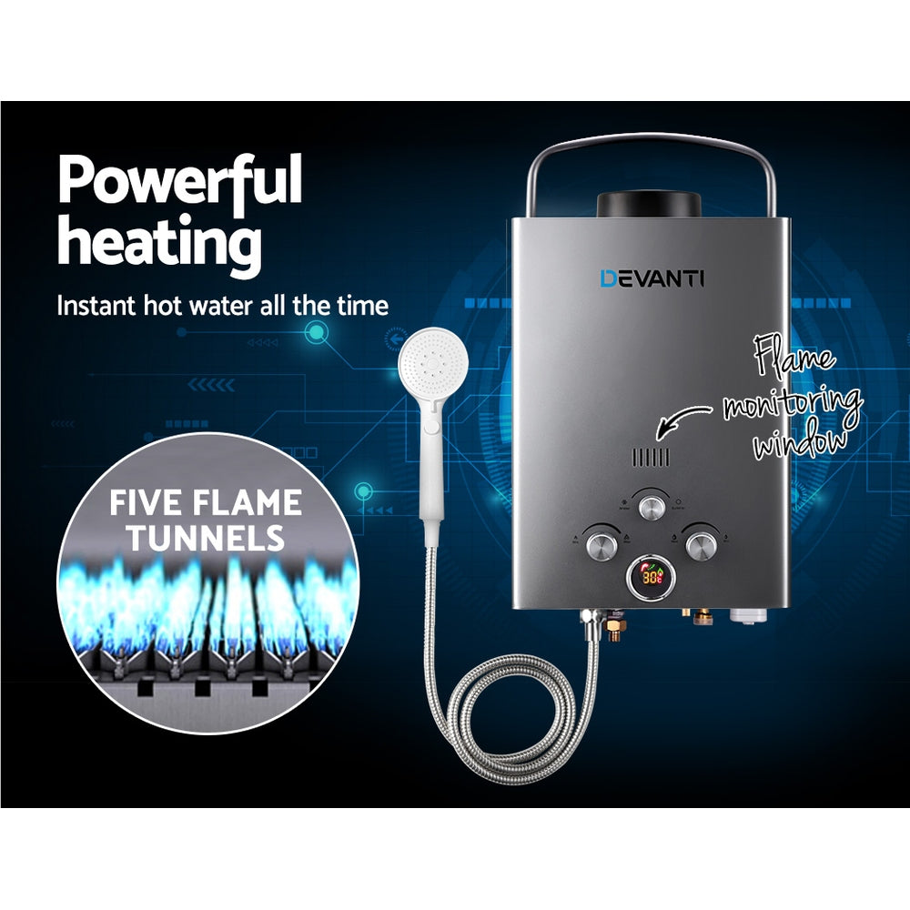 Devanti Portable Gas Water Heater 8L/Min With Pump LPG System Grey 4