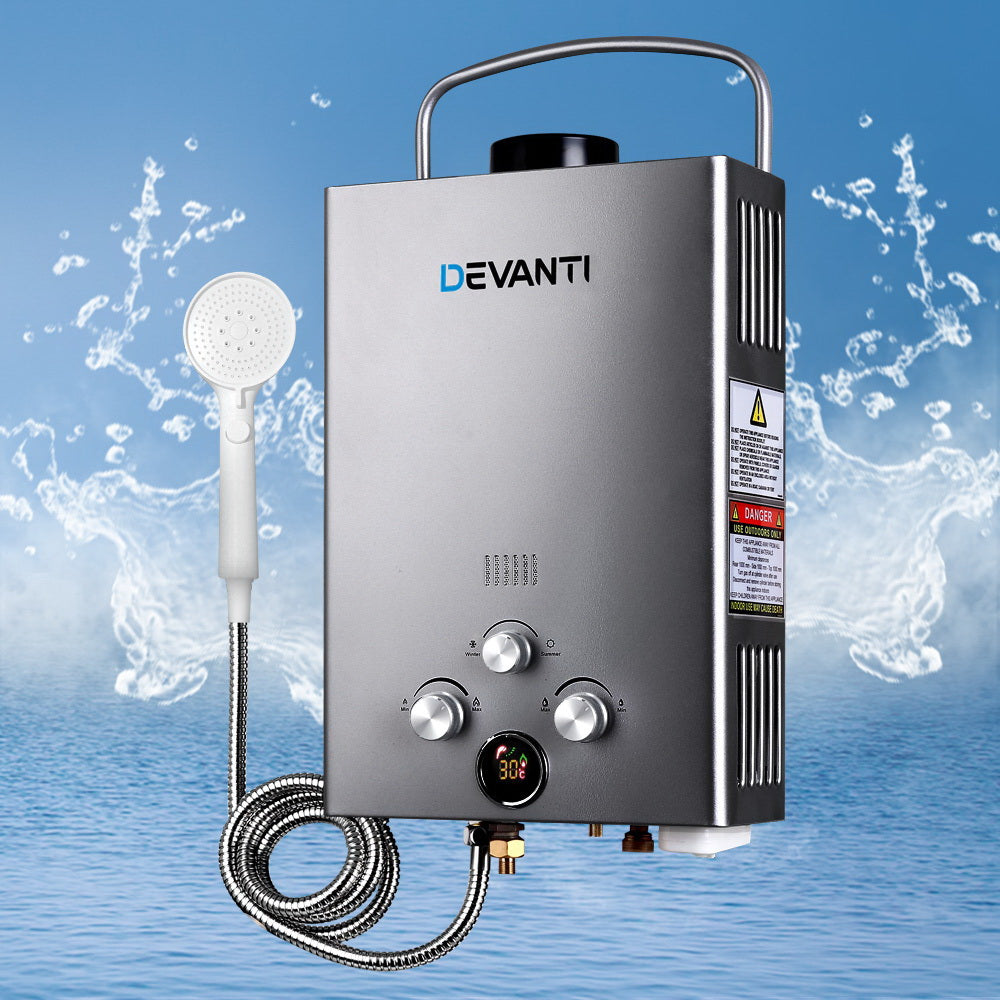 Devanti Portable Gas Water Heater 8L/Min With Pump LPG System Grey 7