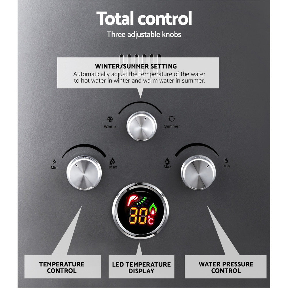 Devanti Portable Gas Water Heater 8L/Min LPG System Grey 6