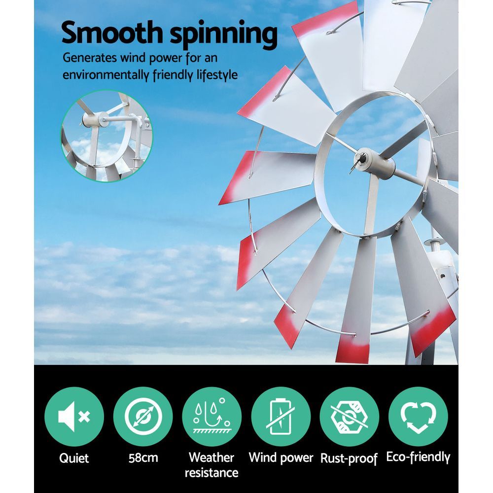 Garden Windmill 8FT 245cm Metal Ornaments Outdoor Decor Ornamental Wind Will 4